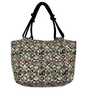 Farmhouse Is My Style Rose Floral Patchwork Quilt Look Zip Close Purse Tote